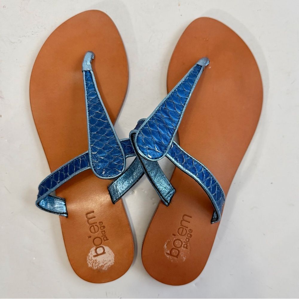 Bo'em Plage Edie Indigo Leather Thong Sandals Size EU 39 US 8.5